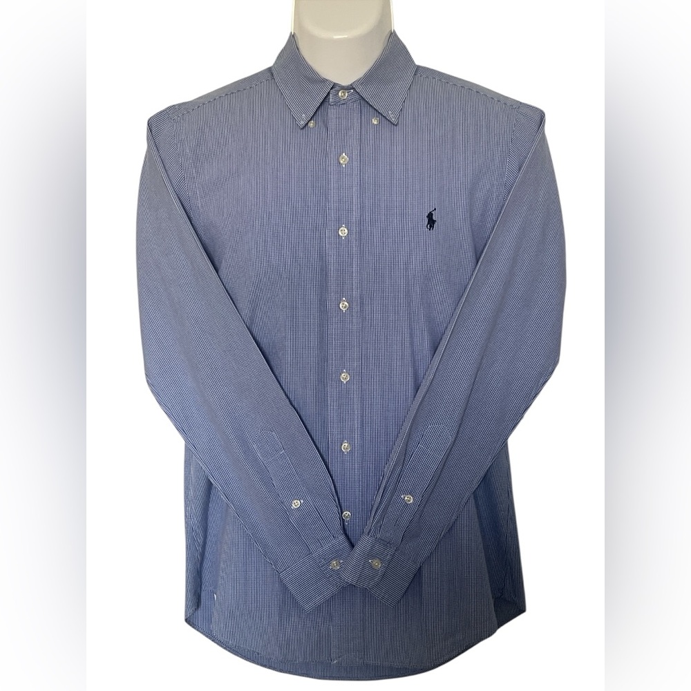 Polo by Ralph Lauren 100% Cotton Navy Micro-Check Button-Down Dress Shirt Sz/S